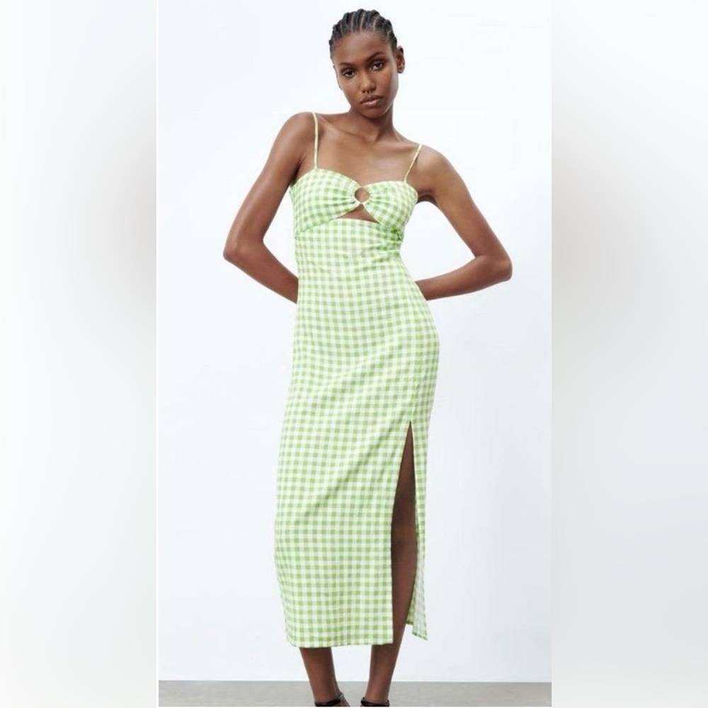 ZARA Gingham Linen Midi